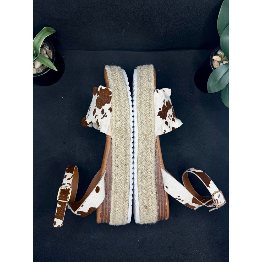 Pierre DumasWomen's Cow Print Ankle Strap Espadrille Sandals - Picture 6 of 12